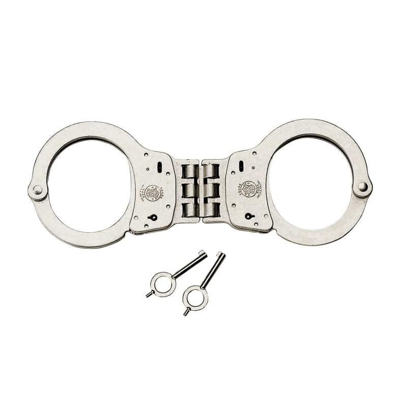 Smith & Wesson Hinged Handcuffs - Silver, Nickel Finish, 10 Oz, Model N/A, Wrist Opening 2.04 Inches, Standard Key Lock, US Origin