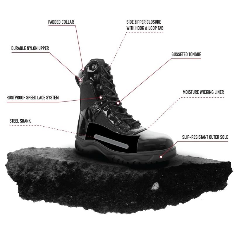 Rothco Forced Entry High-Gloss Tactical Boots with Side Zipper - 8 Inch Boot Men’s Workwear Footwear