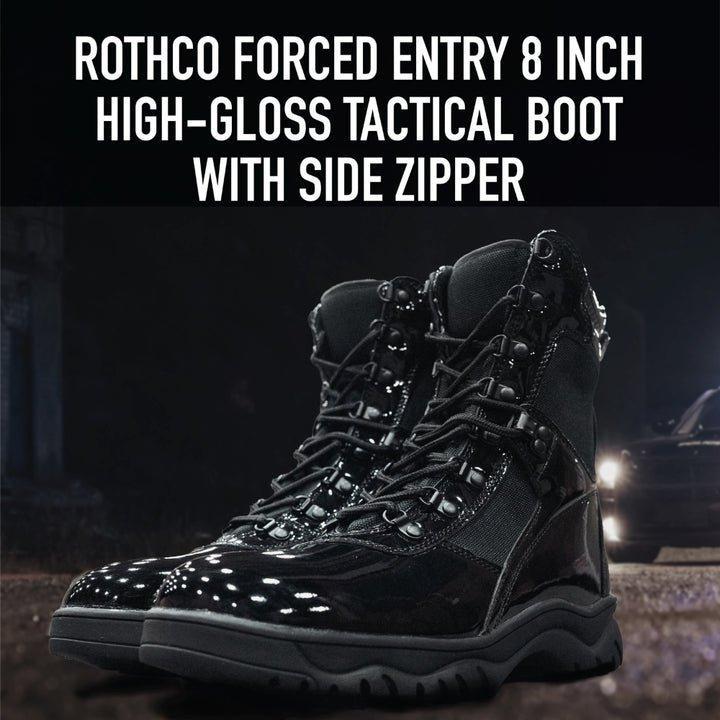 Rothco Forced Entry High-Gloss Tactical Boots with Side Zipper - 8 Inch Boot Men’s Workwear Footwear