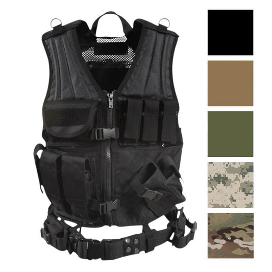 Rothco Cross Draw MOLLE Tactical Vest - Black, ACU Digital Camo, Olive Drab, Coyote Brown, MultiCam