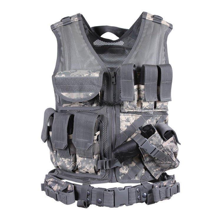 Rothco Cross Draw MOLLE Tactical Vest - Black, ACU Digital Camo, Olive Drab, Coyote Brown, MultiCam